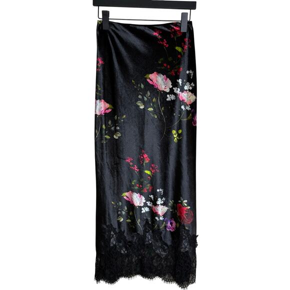 ALICE + OLIVIA Maeve Lace Trim Velvet Slip Skirt - Picture 8 of 10